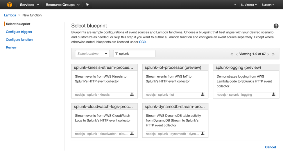 Screen shot of the Select blueprint page.